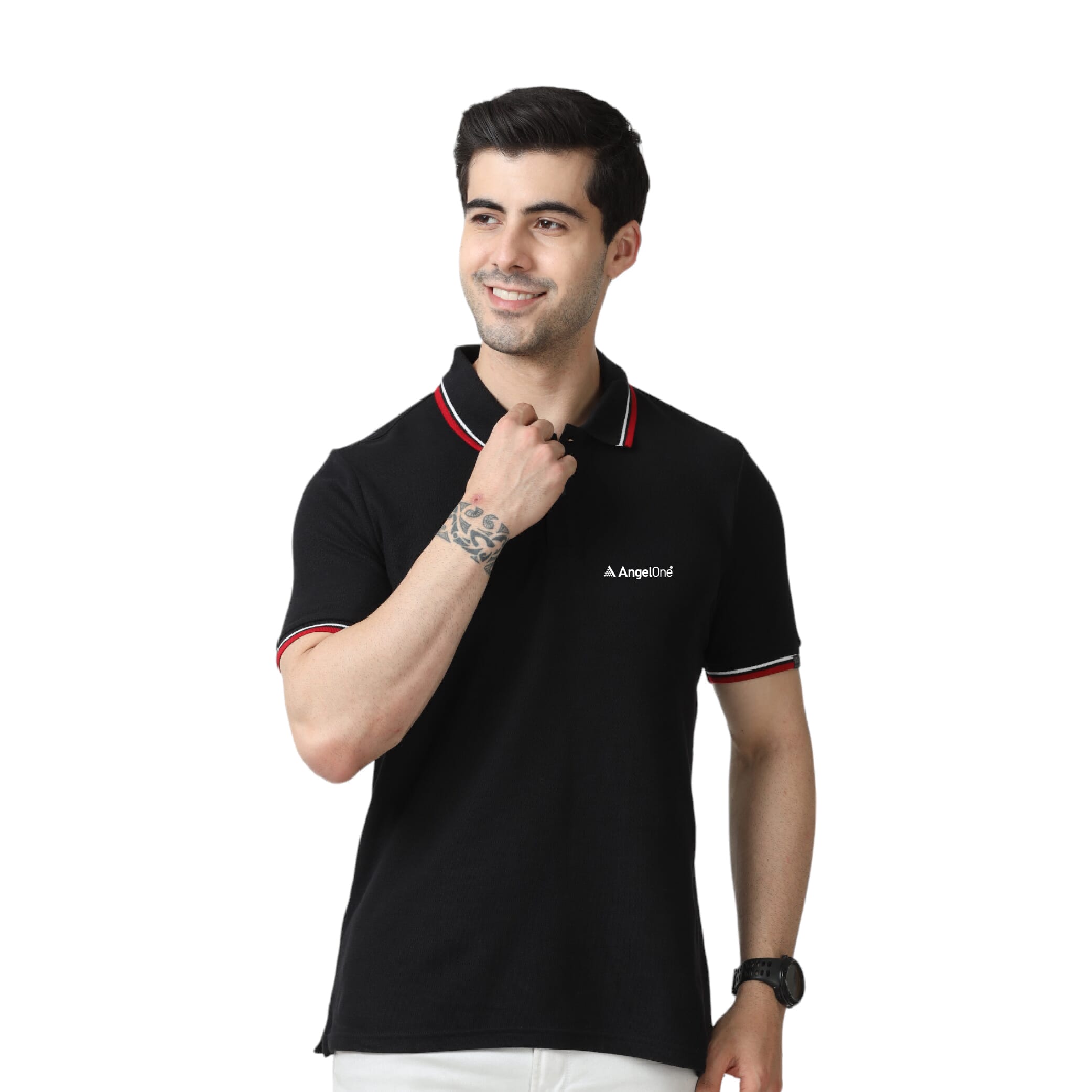 Marks & Spencer Polo T-shirt Tipping-Black with Red